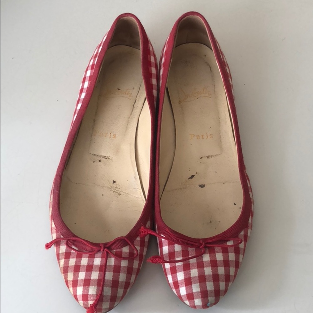 Christian Louboutin gingham red and white flat